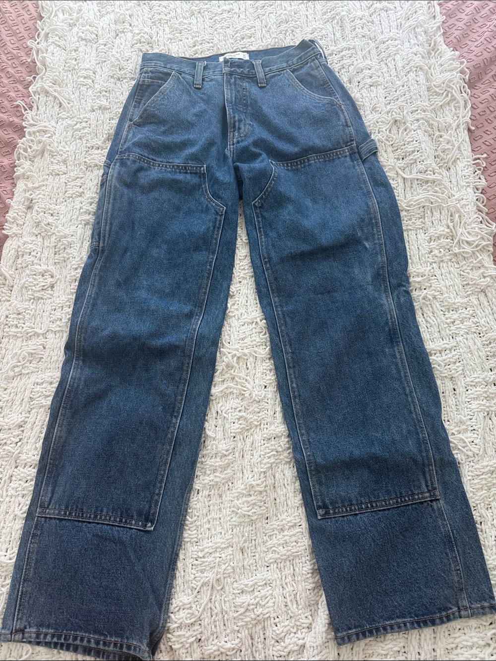Abercrombie & Fitch Women's Curve Love Slouchy Carpenter Dark Blue Jeans - Picture 1 of 2